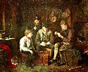k. e. jansson alandska sjoman spelande kort i en kajuta oil on canvas